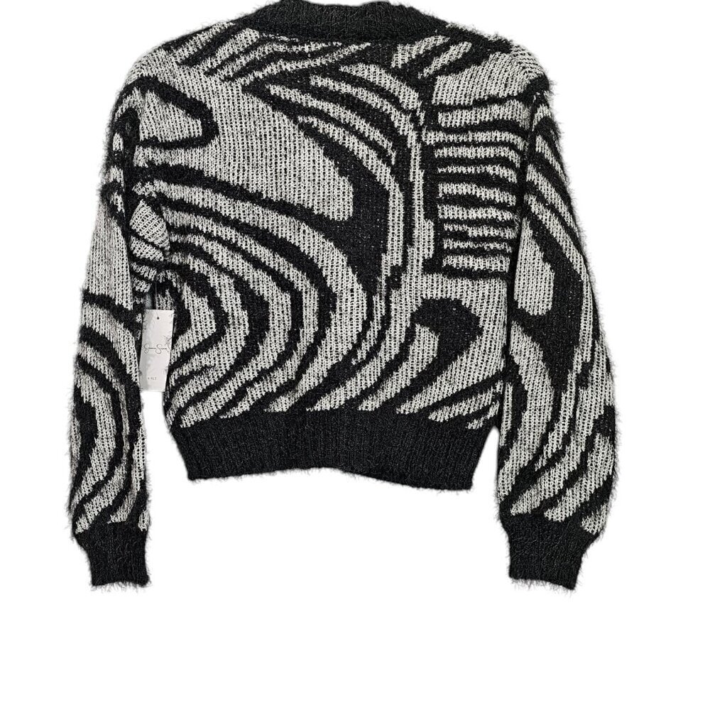 Jessica Simpson Eyelash Knit New Black & Gray V Neck Button Up Cardigan Sweater - Picture 5 of 10